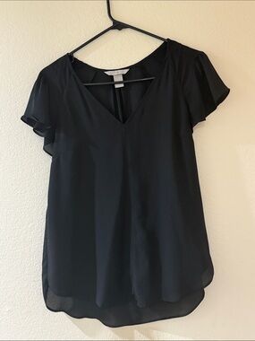 H&M Black V-Neck Flutter Sleeve Blouse
